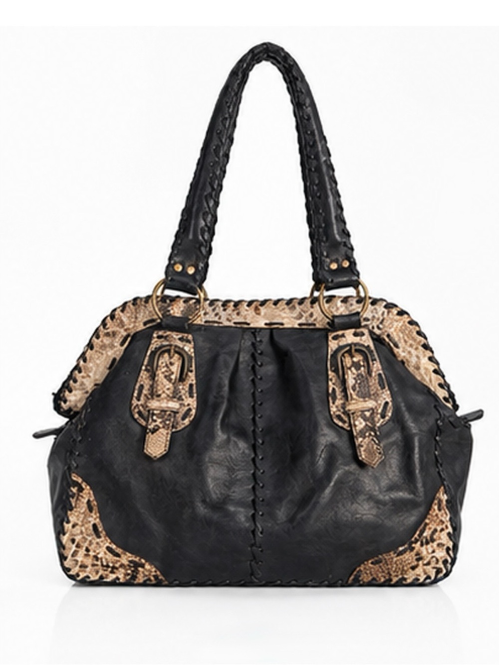 VINTAGE GENUINE SNAKESKIN & GOAT LEATHER PYTHON Black Tan GIVENCHY